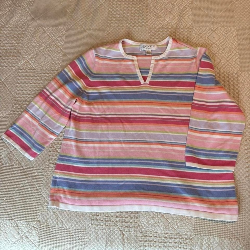 VTG Pink & Blue Bright Pastel striped long sleeve top , XL